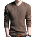 Sunnyheart Chic Men Solid Color V Neck Long Sleeve Pullover Slim Fit Knitted Sweater Blouse. 