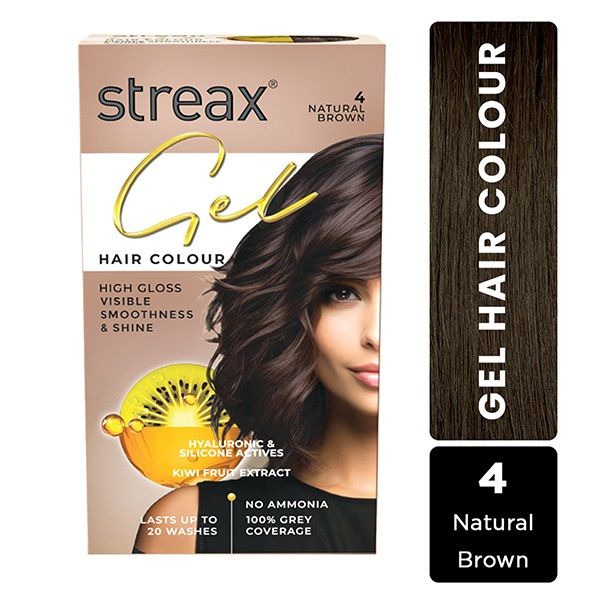 Streax Gel Hair Colour Natural Brown 4 150mI Long Lasting Hair Color, easy to use Ammonia Free Hair Color, No Paraben & Sulphate