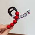 High end bean hair clip with Chinese style red color simple elegant grip headband light and versatile at back of the head. 