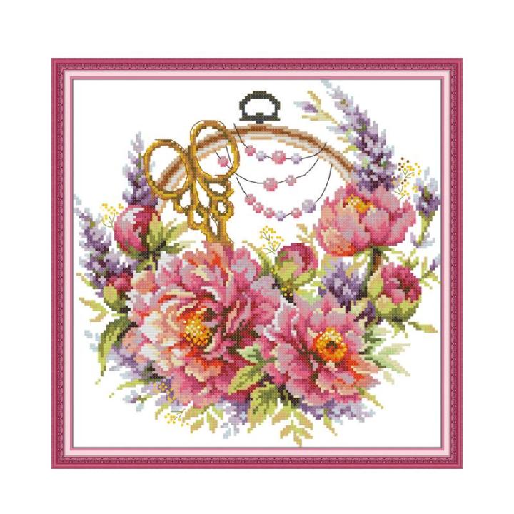 Cross Stitch Kits Flower Patterns DIY Stamped Embroidery Peonies for Needlewoman Needlepoint Craft Supplies Handmade Gifts