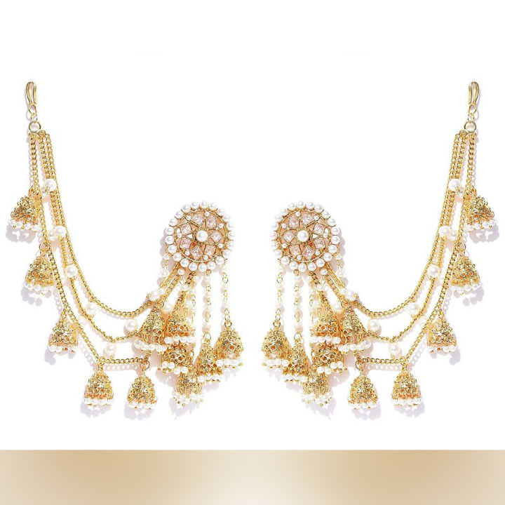 Gold%20Plated%20Bahubali%20Jhumka%20Earrings%20with%20Long%20Chain%20for%20Women,%20Classic%20Fashion%20Jewelry%20-%20Image%202