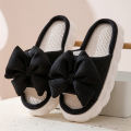 Thick Sole Cartoon Linen Slippers Female Cute Bow Anti-Slip Sweat Home Sandals Four Seasons Family Cotton Slipper For Girls.