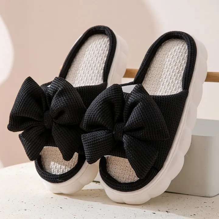 Thick%20Sole%20Cartoon%20Linen%20Slippers%20Female%20Cute%20Bow%20Anti-Slip%20Sweat%20Home%20Sandals%20Four%20Seasons%20Family%20Cotton%20Slipper%20For%20Girls%20-%20Image%205