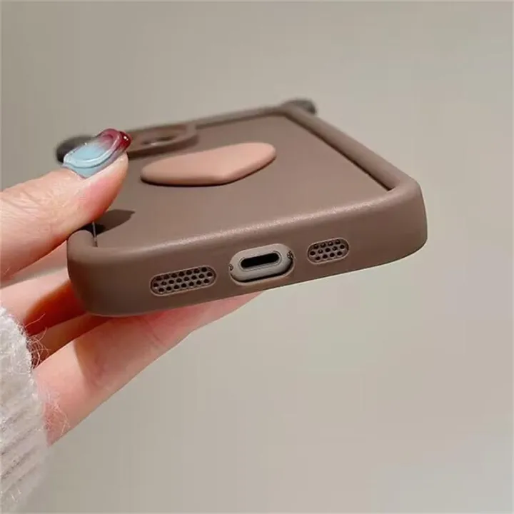 Phone%20Case%20For%20iPhone%2011%2013%2014%2015%20Pro%20Max%20Plus%2013Mini%20Casing%20Coffee%20Cute%203D%20Ears%20Love%20Heart%20Wine%20Red%20Cute%20Candy%20Color%20Soft%20Shockproof%20Cover%20Matte%20Silicone%20-%20Image%205