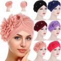 Flower Hijab Turban Head Warmer for Women Diamonds Soild Color Muslim Headscarf Bonnet Inner Hijabs Arab Head Wraps Indian Hat.