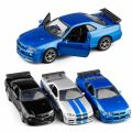 1/36 Nissan Skyline GTR R34 Toy Car Welly Diecast Metal Miniature Model Pull Back Doors Openable Collection Gift For Boy, Kid MuXiaRe. 