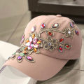 Women Baseball Hat Comfortable Women Rhinestone Flower Denim Hat. 