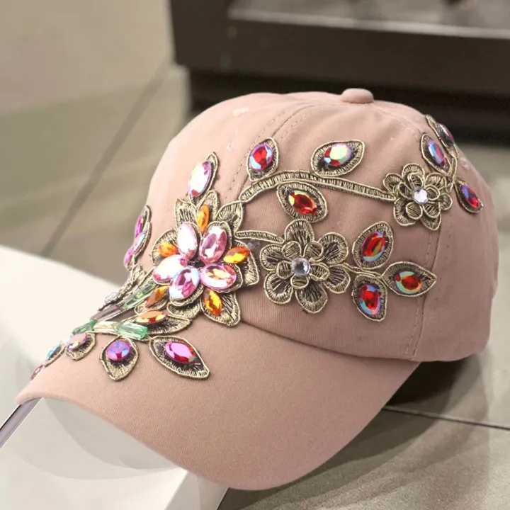 Women%20Baseball%20Hat%20Comfortable%20Women%20Rhinestone%20Flower%20Denim%20Hat%20-%20Image%208