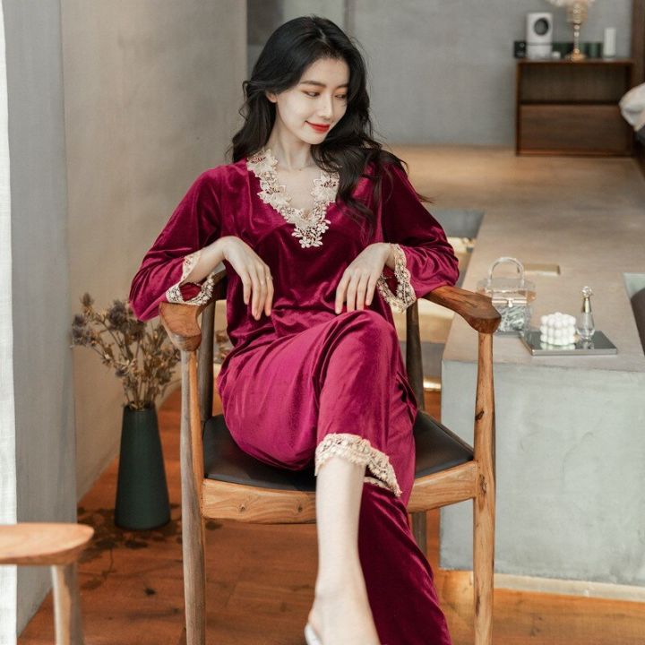 Autumn%20%20Pajamas%20Set%20Casual%20Women%20Sleepwear%20Velour%202%20Pieces%20Shirt&Pants%20Lounge%20Wear%20Soft%20Velvet%20Lingerie%20Home%20Clothes%20-%20Image%205