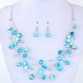 AliExpress wish exaggerated versatile crystal turquoise shell mix multi-layer necklace earrings set women's jewelry.