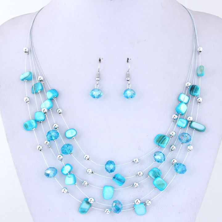 AliExpress%20wish%20exaggerated%20versatile%20crystal%20turquoise%20shell%20mix%20multi-layer%20necklace%20earrings%20set%20women's%20jewelry%20-%20Image%203