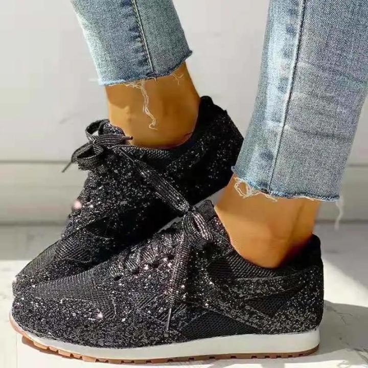 Women%20Flat%20Glitter%20Sneakers%20Casual%20Bling%20Vulcanized%20Shoes%20Female%20Mesh%20Lace%20Up%20Platform%20Comfort%20Plus%20Size%20Fashion%20Ladies%20Autumn%20Moonlight%20Shines%20-%20Image%202
