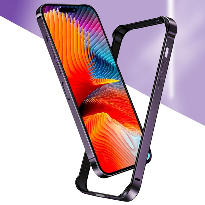Aluminum Frame Metal Bumper Slim Case For iPhone 14 Pro Max Armor with Soft Inner Bumper Raised Edge Protection 14 Plus 13 Pro Max Cover