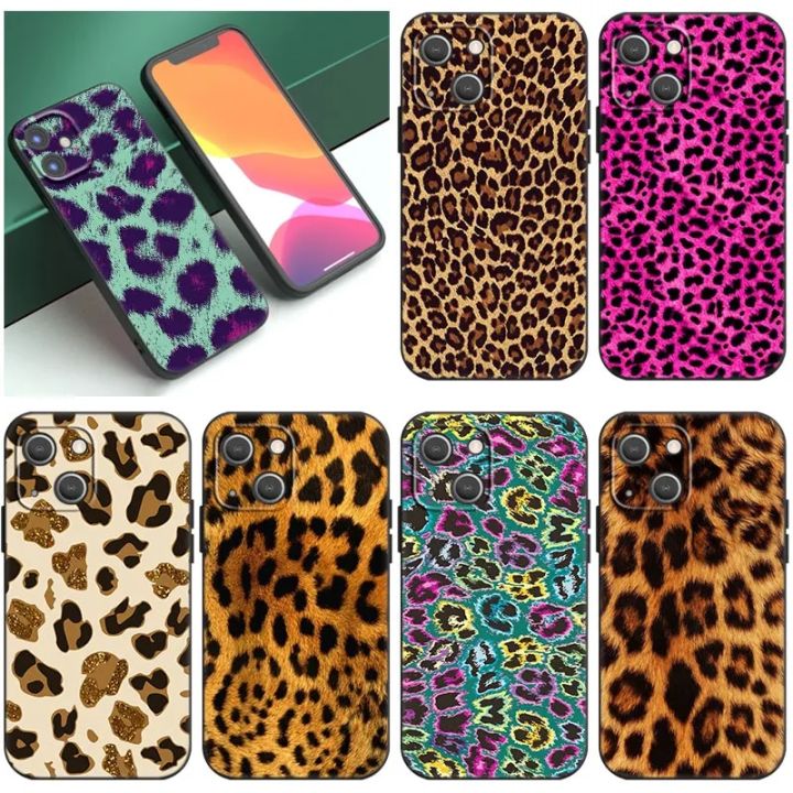 Leopard Print Black Phone Case For Apple iPhone 14 12 13 Mini 11