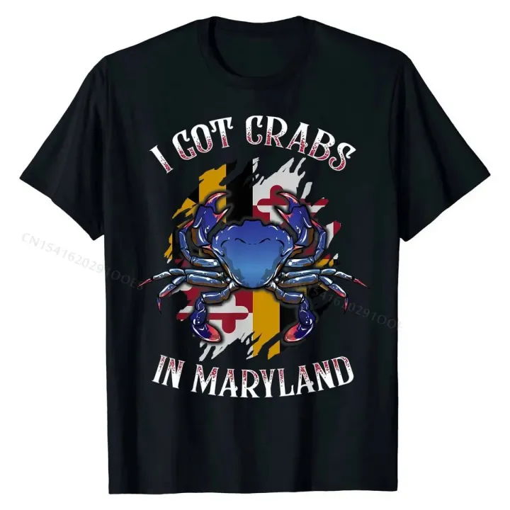 I Got Crabs In Maryland Day Blue Crab T-Shirt Cotton Casual Tops Shirts Slim Fit Men T Shirt