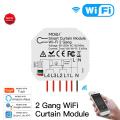 Tuya Smart WiFi 2 Gang Double Curtain Blind Switch Module Roller Shutter Electric Motor tuya/Smart Life App simple mini design.
