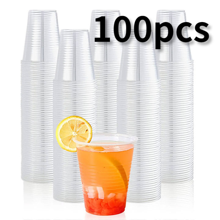 100pcs Transparent Plastic Cup Heat-resistant Disposable Plastic Cup Outdoor Picnic Birthday Kitchen Party Tableware 200ml