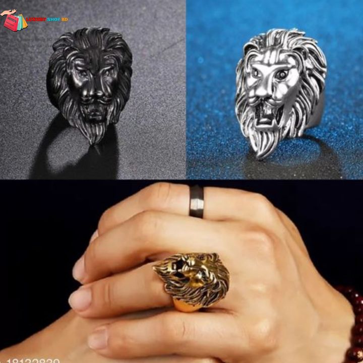 (3) pis Lion Red eye black White golden Stainless steel Finger