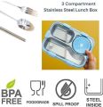 AUM ENTERPRISE 3 Compartment Stainless Steel Lunch Box with Soup Bowl, Spoon, Fork, Chopsticks Tiffin Box, School & Office - Multicolor (I).