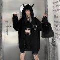 gothic clothes Harajuku Hoodies Devil Horns Sweatshirts zip up hoodie Loose Pullovers Long Sleeve Tops Streetwear. 