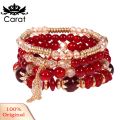 4Pcs/Set Boho Faux Agate Pearl Tassel Chain Charm Beaded Bracelet Women Jewelry.