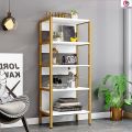 Aldeemart Metal Wood Bookcase, Multifunctional Freestanding Bookcase for Small Spaces for Living Room, Bedroom,.