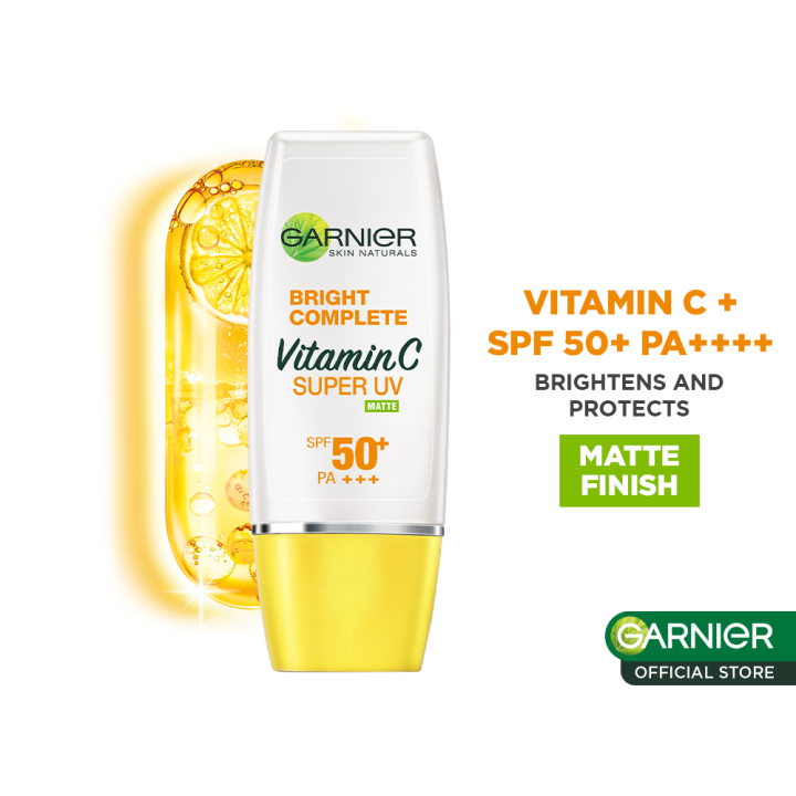 Garnier Super UV Matte Finish Sunscreen (30ml) w/ Vitamin C & SPF50   – Skincare for Brightening Dark Spots, Acne Marks, Hyperpigmentation