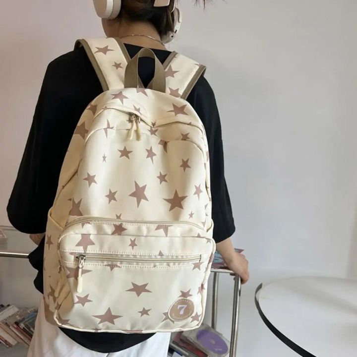 White%20Star%20Printed%20Solid%20Backpack%20Bookbag%20Student%20Back%20To%20School%20Casual%20Fashion%20Nylon%20Travel%20Women's%20Large%20Backpacks%20-%20Image%204