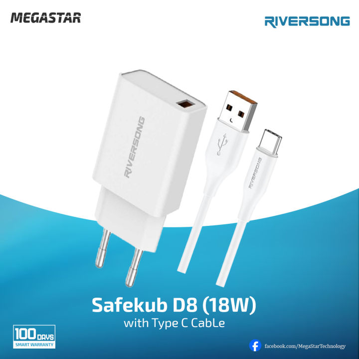 Riversong Fast Charger Model (Safekub D8) With Type C Cable