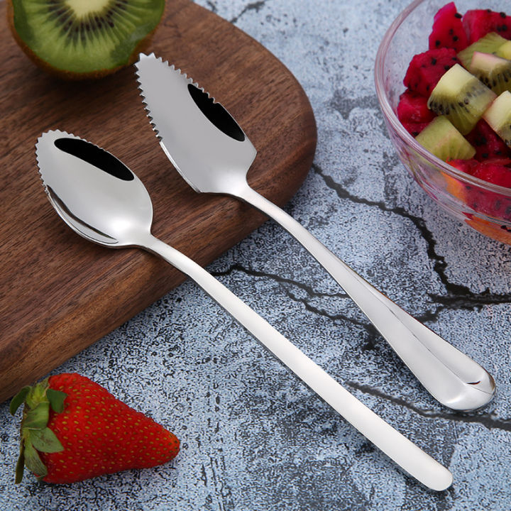 Thick Stainless Steel Grapefruit Spoon Ice Cream Dessert Spoon Serrated Edge Fruit Coffee Stirring Spoons Tea Spoons