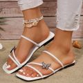 Large Size Crystal Bow Women Slippers Fashion Open Toe Low-heeled Slippers Women Summer Casual Cozy Slides Female Flip Flops.