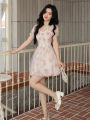 Floral Sweet Fairy Bodycon Dresses for Women Elegant Party Print French Female Korean Fashion Cute Mini Dress Summer 2023 Pink. 