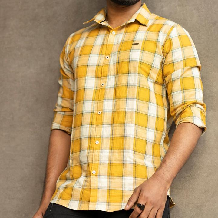 Men's Yellow Cotton Check Shirt