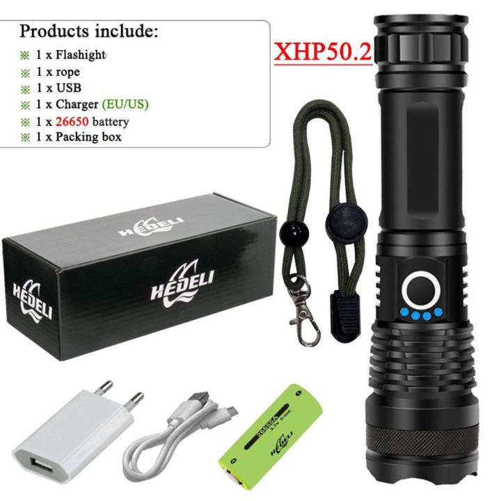 Rechargeable LED  USB Torch Light CREE XHP50 Mostwerful Tactical  18650 Bright Waterproof Zoom Hand Lamp-black - Set C-BOX - black