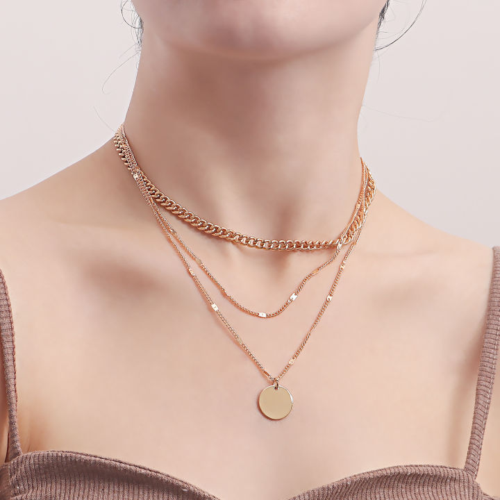 European and American cross-border jewelry punk geometric disc pendant necklace female niche design sense light luxury choker wholesale