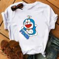 Anime Doraemon Clothes Summer Short-sleeved T-shirt Funny Printing Cartoon Doraemon Graphic Casual Tops Women's T-shirts. 