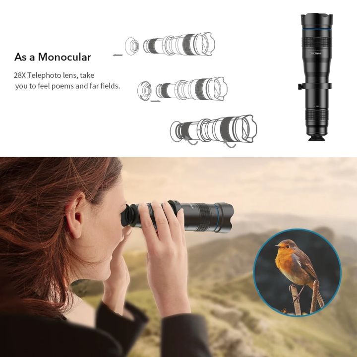 APEXEL%20Pro%20HD%2028X%20Metal%20Telescope%20Lens%20Phone%20Camera%20Lense%20Monocular%20with%20Mini%20Selfie%20Tripod%20-%20Image%203