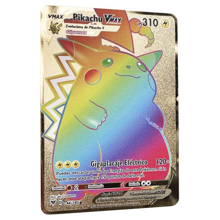 Serendipity partyRainbow Pikachu Vmax Golden Pokemon Cards in Spanish Iron  Metal Pokmo Letters Collection Cards ESPANOL Toys | Daraz.com.bd