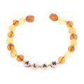 HAOHUPO Custom Name Amber Jewelry Baltic Amber Teething Bracelet Anklet with BABY'S NAME Unique Children Natural Jewelry Gift.