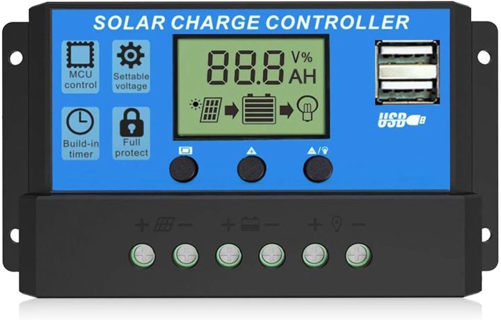 Solar Charge Controller 10A 12V Panel Lcd Display Digital PWM MCU Charge Controller Charging and Output USB