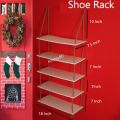 5 Layer Wall Mounted Rope Hanging Shoe Rack With 2 Pcs Hook.10 Pair Shoe Organizer Rack For Indoor And Outdoor. 