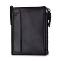 Black 100% Cow Leather Card Holder and Two Zipper Pockets Wallet for Men - wallet for men. 