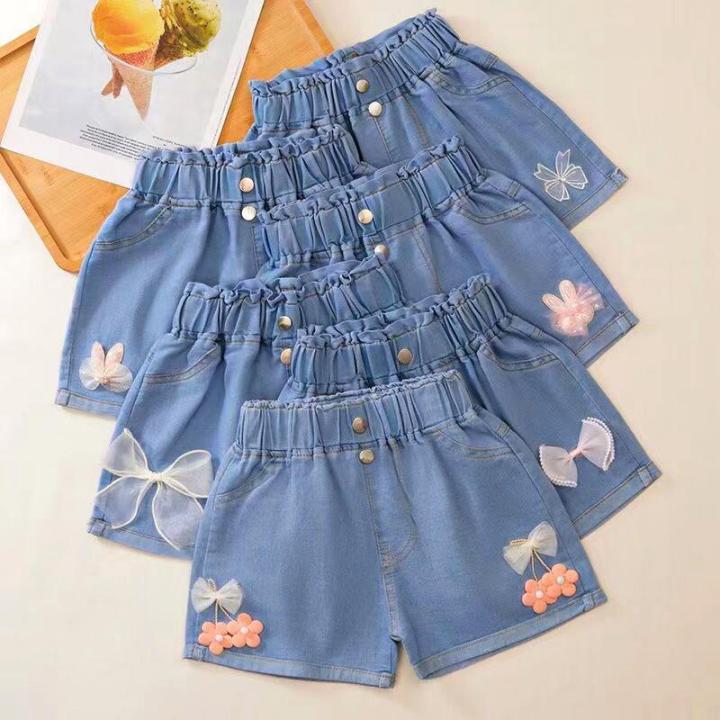New Summer Children's Shorts Jeans Girls Solid Color Jeans Casual Loose Kids Pants Clothes Fashion Girl Pants Jeans 3-10 Years