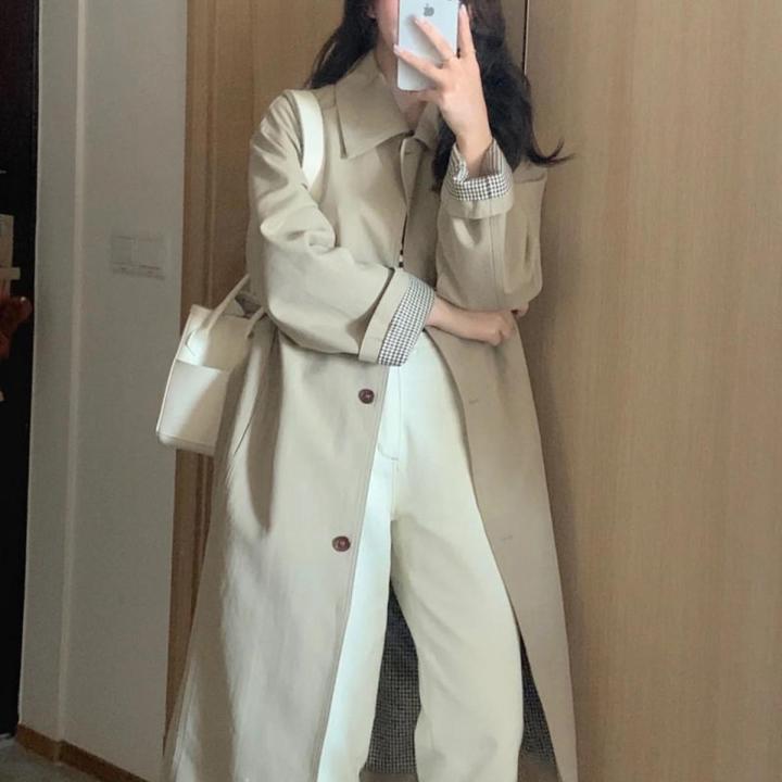 Early Spring Trench Coat for Women2022New Spring and Autumn Khaki Small Korean Style Autumn Mid-Length Black