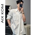 AIX KOM|Fashionable Designer Lapel Fashion Casual All-Match Light Luxury Temperament Shirt Solid Color Simple.