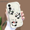 Hontinga for iPhone 16 Pro Max 16 Plus Back Cover Cute Panda Cream Texture Phone Case Wavy Edge Soft Silicone Cover. 