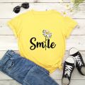 Women T Shirt Smile Daisy Print Tshirt Women Short Sleeve O Neck Loose T-shirt Ladies Summer Causal Tee Shirt Clothes.