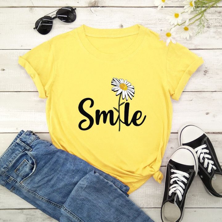 Women%20T%20Shirt%20Smile%20Daisy%20Print%20Tshirt%20Women%20Short%20Sleeve%20O%20Neck%20Loose%20T-shirt%20Ladies%20Summer%20Causal%20Tee%20Shirt%20Clothes%20-%20Image%206
