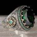 （New）Retro Handmade Turkih ignet Women Ancient Color Carved Ring Inlaid Blue Zircon Party Motor Biker Ring. 