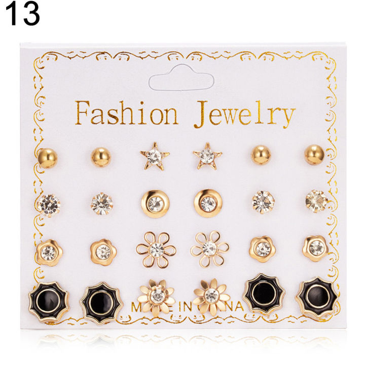 %E3%80%90DM%20bag%20factory%20Store%E3%80%9112%20Pairs%20Women%20Zircon%20Inlaid%20Stud%20Earrings%20Jewelry%20-%20Image%202